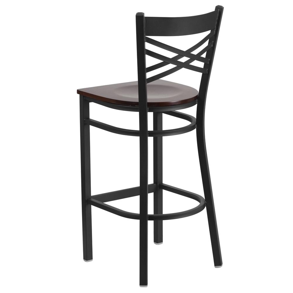 Hercules Series Black ''X'' Back Metal Restaurant Barstool - Walnut Wood Seat By Flash Furniture | Bar Stools | Modishstore - 3