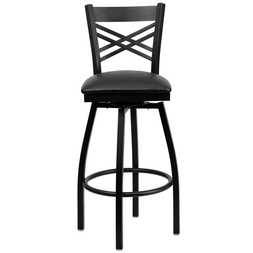 Hercules Series Black ''X'' Back Swivel Metal Barstool - Black Vinyl Seat By Flash Furniture | Bar Stools | Modishstore - 4
