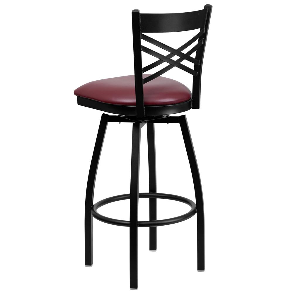 Hercules Series Black ''X'' Back Swivel Metal Barstool - Burgundy Vinyl Seat By Flash Furniture | Bar Stools | Modishstore - 3