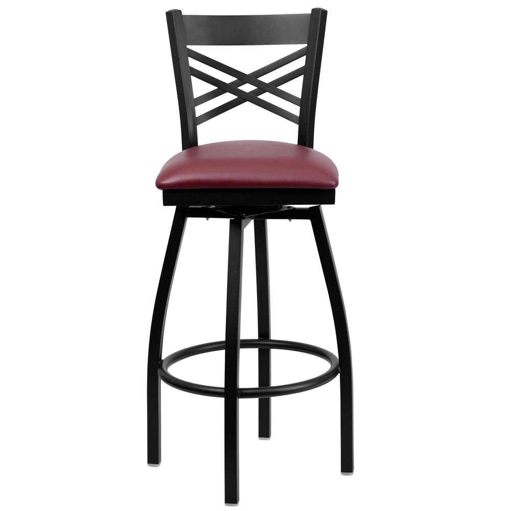 Hercules Series Black ''X'' Back Swivel Metal Barstool - Burgundy Vinyl Seat By Flash Furniture | Bar Stools | Modishstore - 4