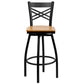 Hercules Series Black ''X'' Back Swivel Metal Barstool - Natural Wood Seat By Flash Furniture | Bar Stools | Modishstore - 4