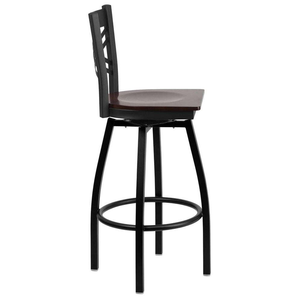 Hercules Series Black ''X'' Back Swivel Metal Barstool - Walnut Wood Seat By Flash Furniture | Bar Stools | Modishstore - 2