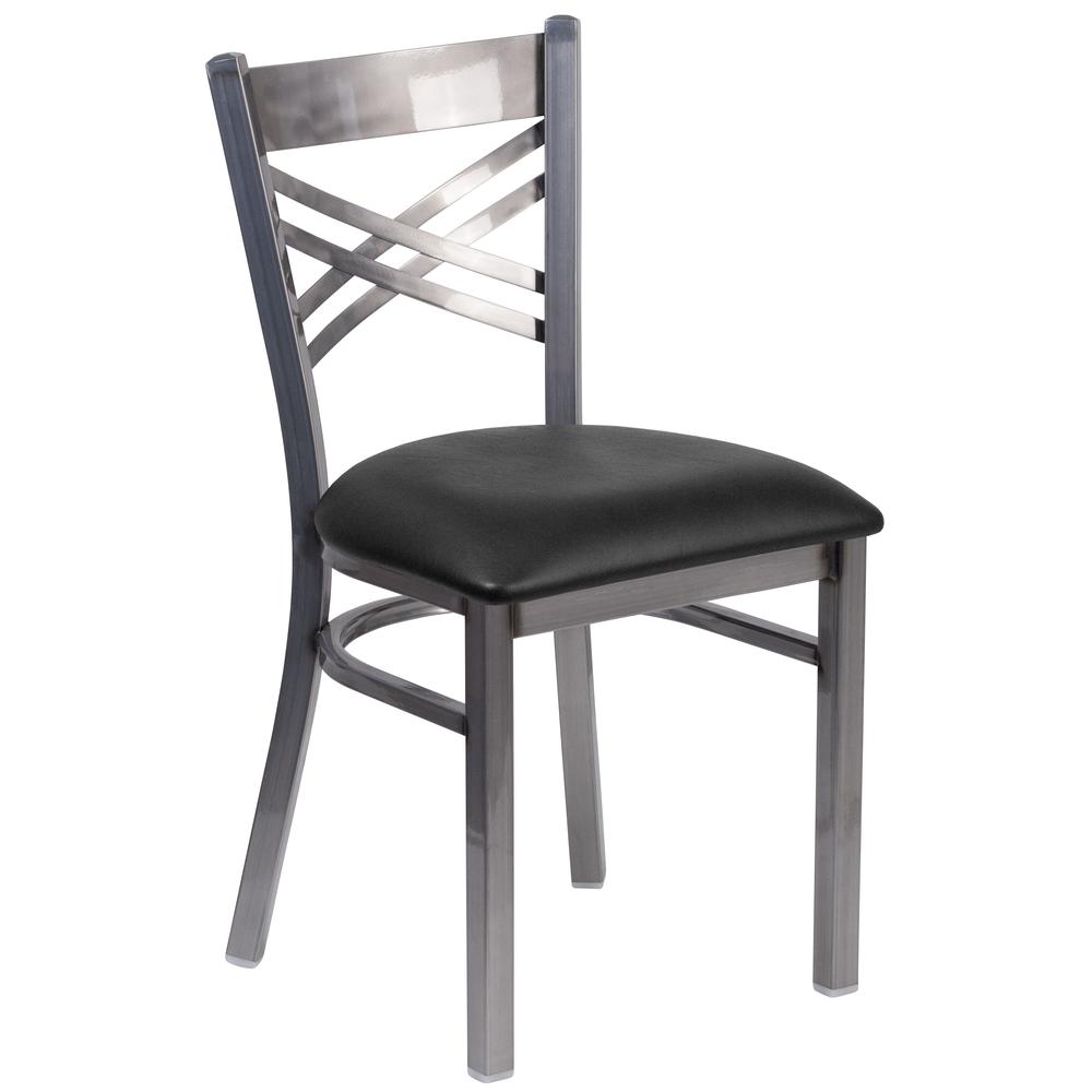 Hercules Series Clear Coated ''X'' Back Metal Restaurant Chair - Black Vinyl Seat By Flash Furniture | Side Chairs | Modishstore - 1