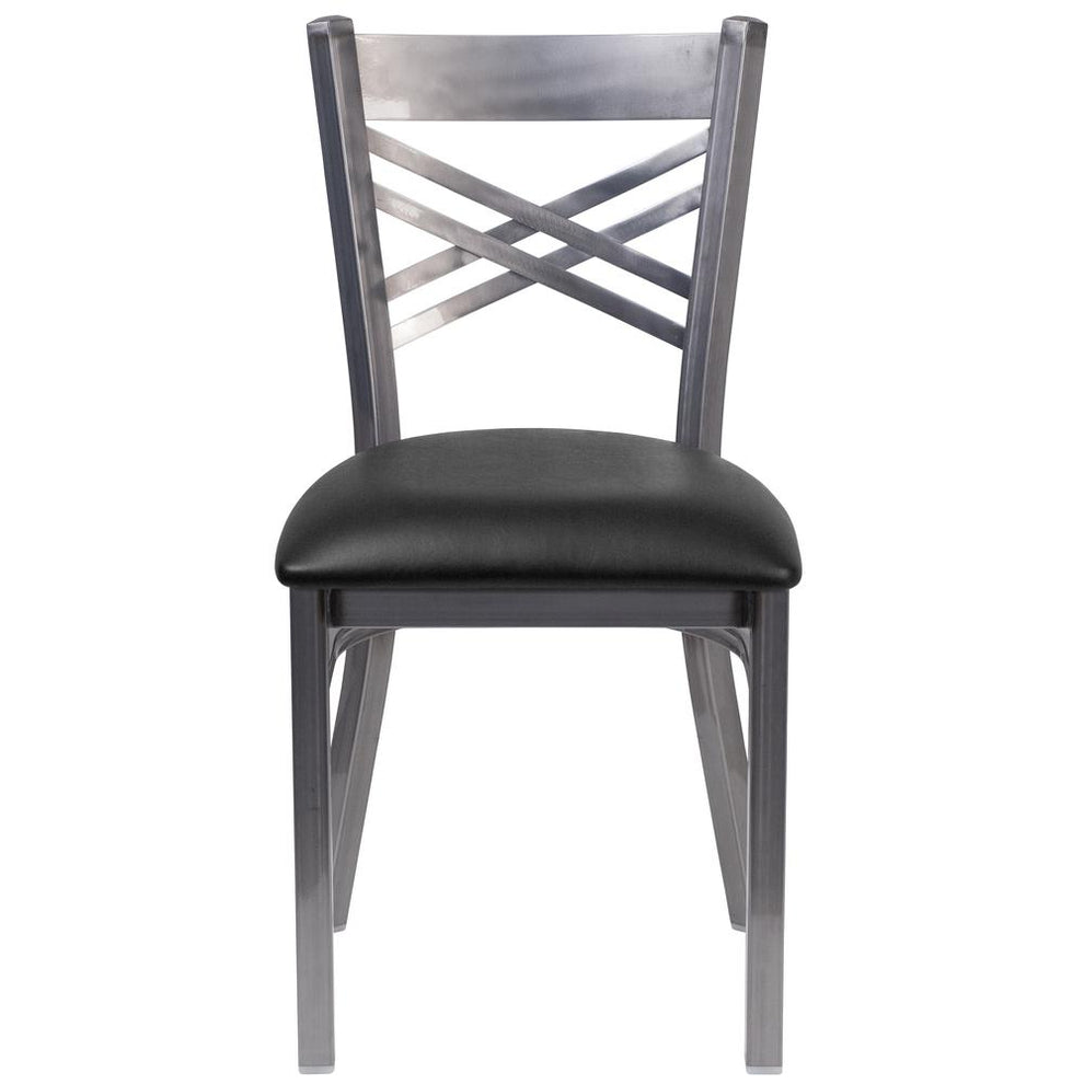 Hercules Series Clear Coated ''X'' Back Metal Restaurant Chair - Black Vinyl Seat By Flash Furniture | Side Chairs | Modishstore - 4