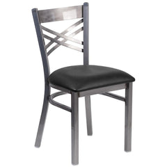 Hercules Series Clear Coated ''X'' Back Metal Restaurant Chair - Black Vinyl Seat By Flash Furniture