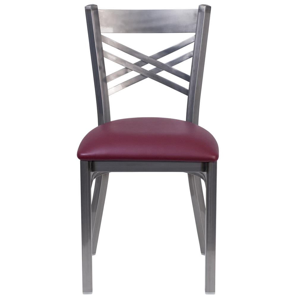 Hercules Series Clear Coated ''X'' Back Metal Restaurant Chair - Burgundy Vinyl Seat By Flash Furniture | Side Chairs | Modishstore - 4