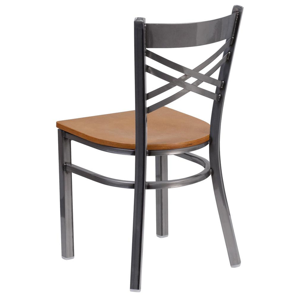 Hercules Series Clear Coated ''X'' Back Metal Restaurant Chair - Natural Wood Seat By Flash Furniture | Side Chairs | Modishstore - 3