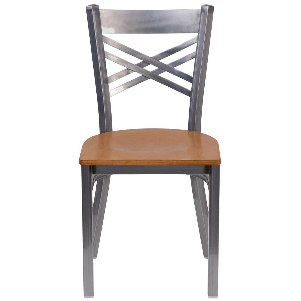 Hercules Series Clear Coated ''X'' Back Metal Restaurant Chair - Natural Wood Seat By Flash Furniture | Side Chairs | Modishstore - 4