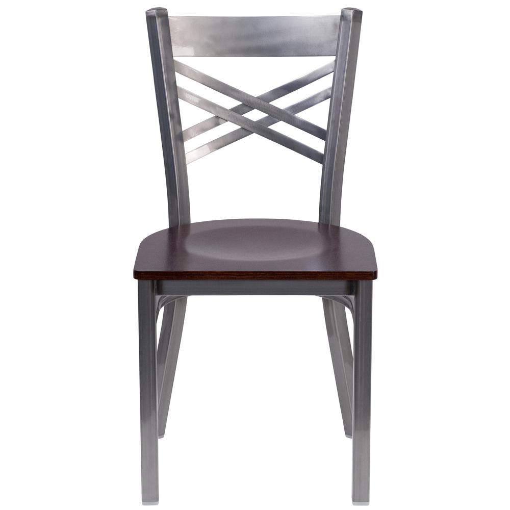 Hercules Series Clear Coated ''X'' Back Metal Restaurant Chair - Walnut Wood Seat By Flash Furniture | Side Chairs | Modishstore - 4