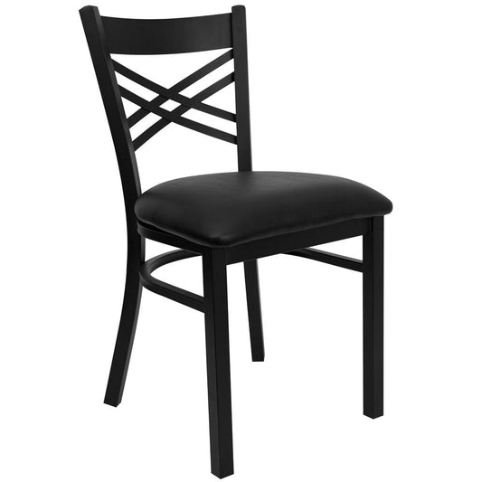 Hercules Series Black ''X'' Back Metal Restaurant Chair - Black Vinyl Seat By Flash Furniture | Dining Chairs | Modishstore