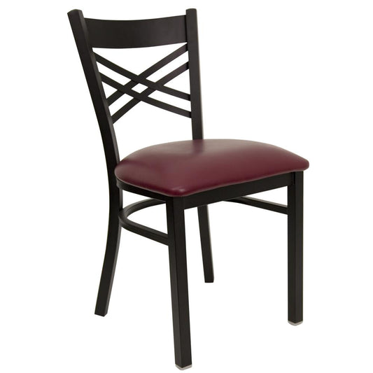 Hercules Series Black ''X'' Back Metal Restaurant Chair - Burgundy Vinyl Seat By Flash Furniture | Dining Chairs | Modishstore