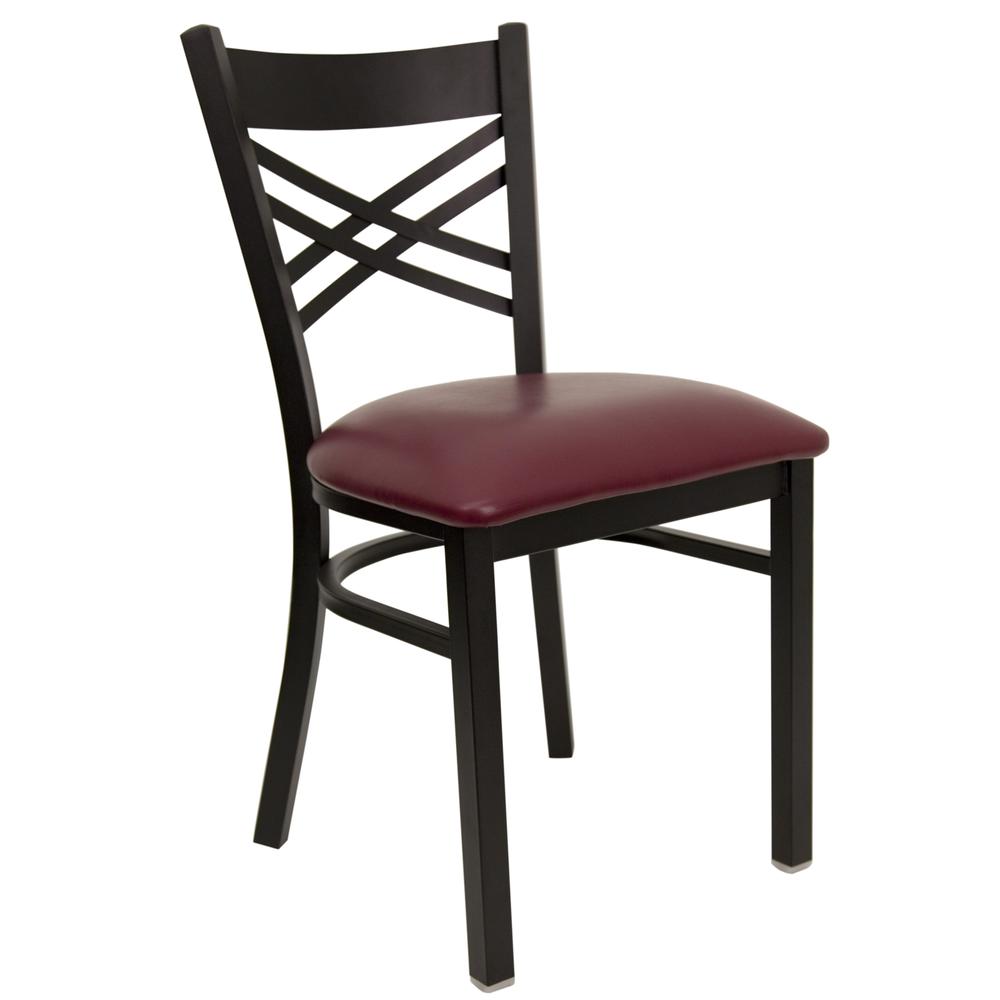Hercules Series Black ''X'' Back Metal Restaurant Chair - Burgundy Vinyl Seat By Flash Furniture | Dining Chairs | Modishstore - 1