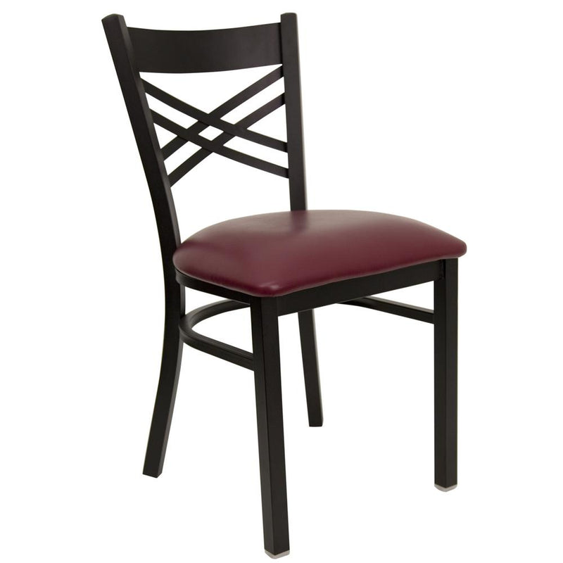Hercules Series Black ''X'' Back Metal Restaurant Chair - Burgundy Vinyl Seat By Flash Furniture | Dining Chairs | Modishstore - 1