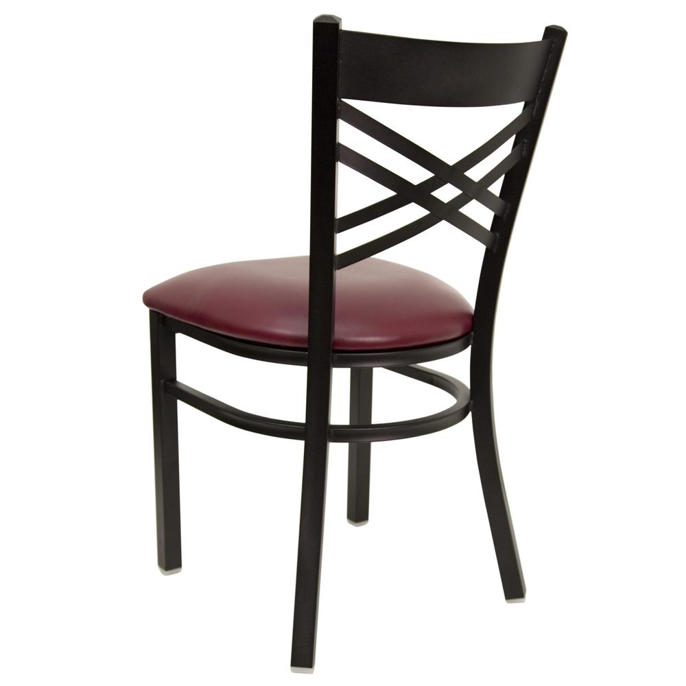 Hercules Series Black ''X'' Back Metal Restaurant Chair - Burgundy Vinyl Seat By Flash Furniture | Dining Chairs | Modishstore - 3