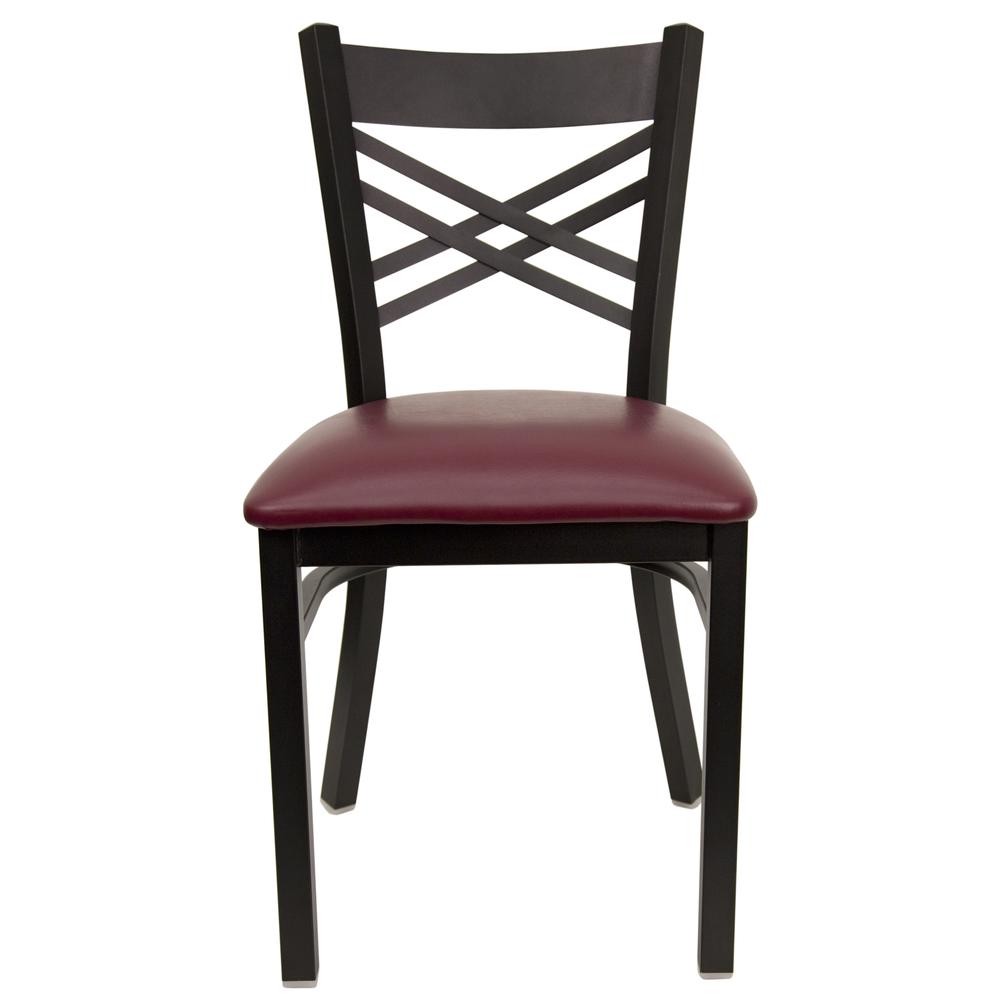 Hercules Series Black ''X'' Back Metal Restaurant Chair - Burgundy Vinyl Seat By Flash Furniture | Dining Chairs | Modishstore - 4