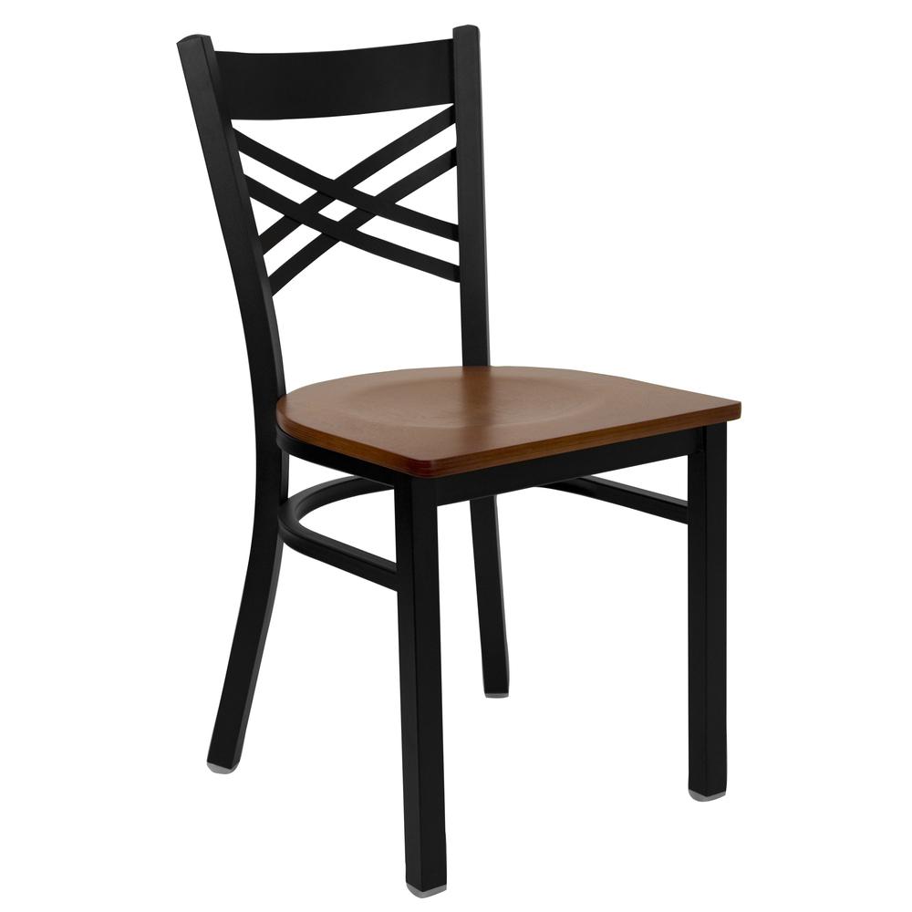 Hercules Series Black ''X'' Back Metal Restaurant Chair - Cherry Wood Seat By Flash Furniture | Dining Chairs | Modishstore