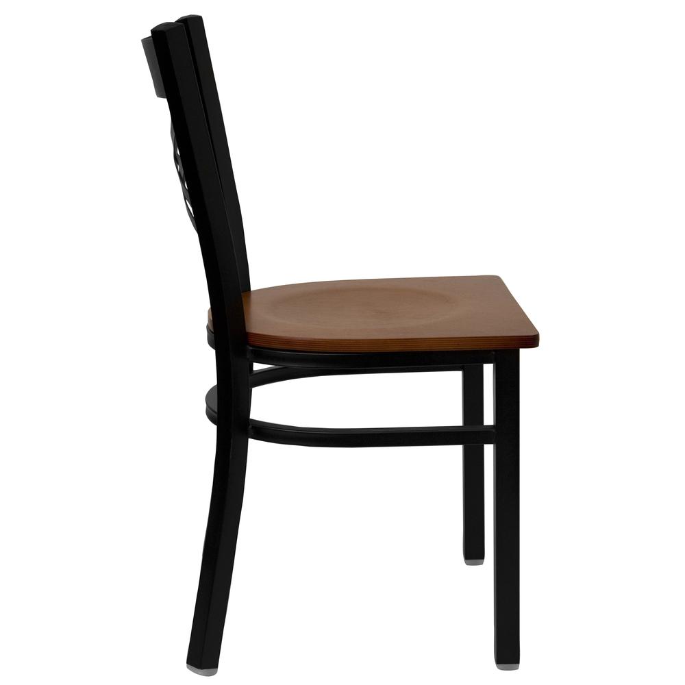 Hercules Series Black ''X'' Back Metal Restaurant Chair - Cherry Wood Seat By Flash Furniture | Dining Chairs | Modishstore - 2