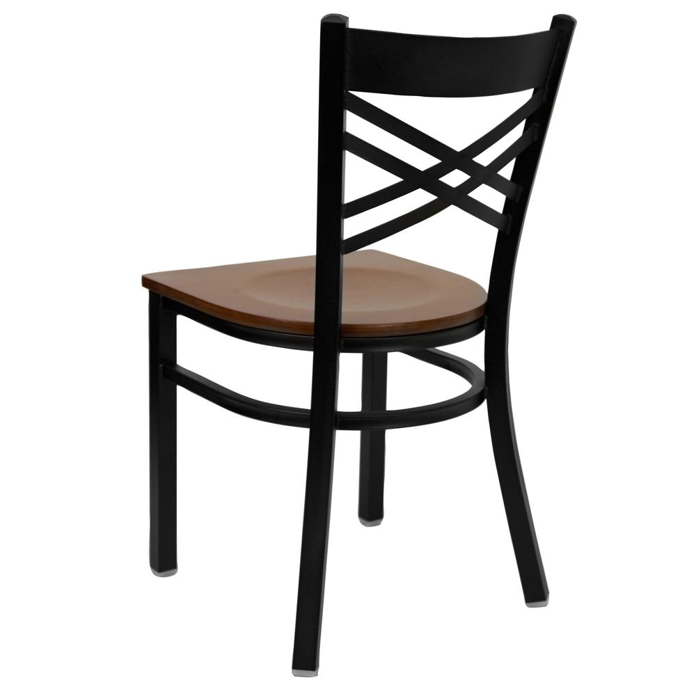 Hercules Series Black ''X'' Back Metal Restaurant Chair - Cherry Wood Seat By Flash Furniture | Dining Chairs | Modishstore - 3