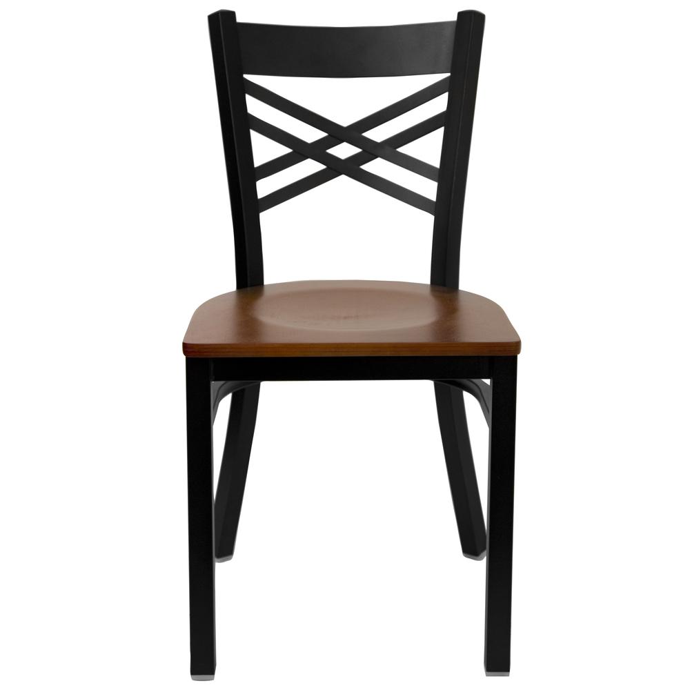 Hercules Series Black ''X'' Back Metal Restaurant Chair - Cherry Wood Seat By Flash Furniture | Dining Chairs | Modishstore - 4