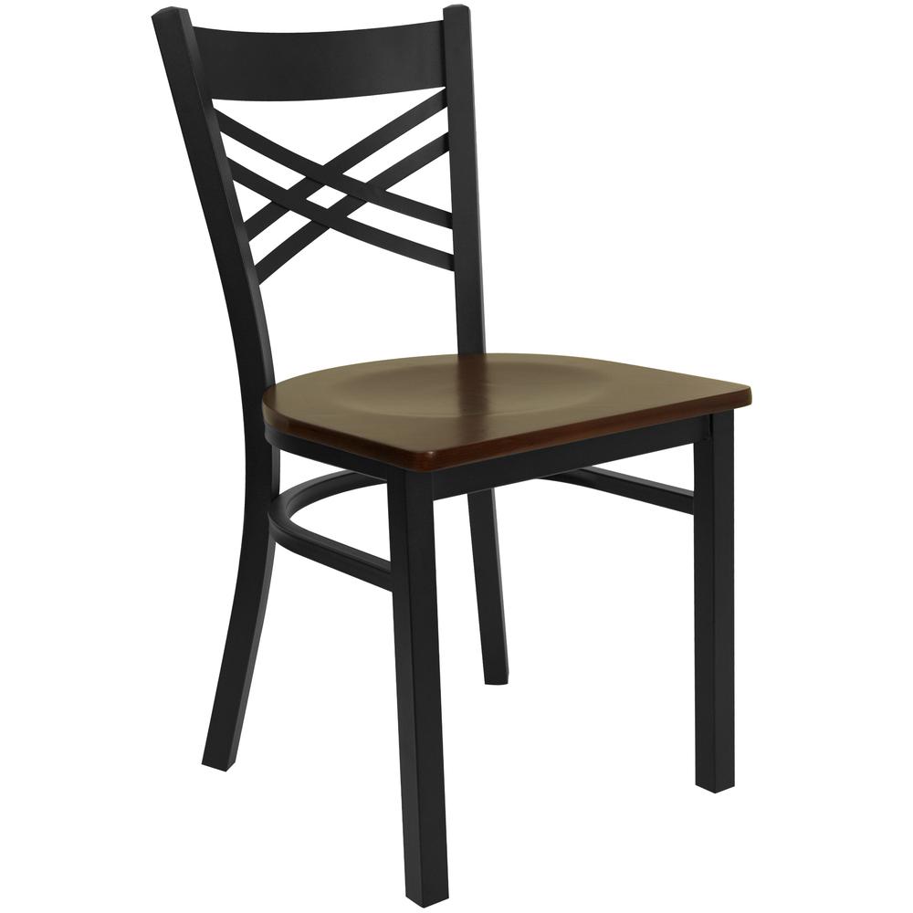 Hercules Series Black ''X'' Back Metal Restaurant Chair - Mahogany Wood Seat By Flash Furniture | Dining Chairs | Modishstore - 1