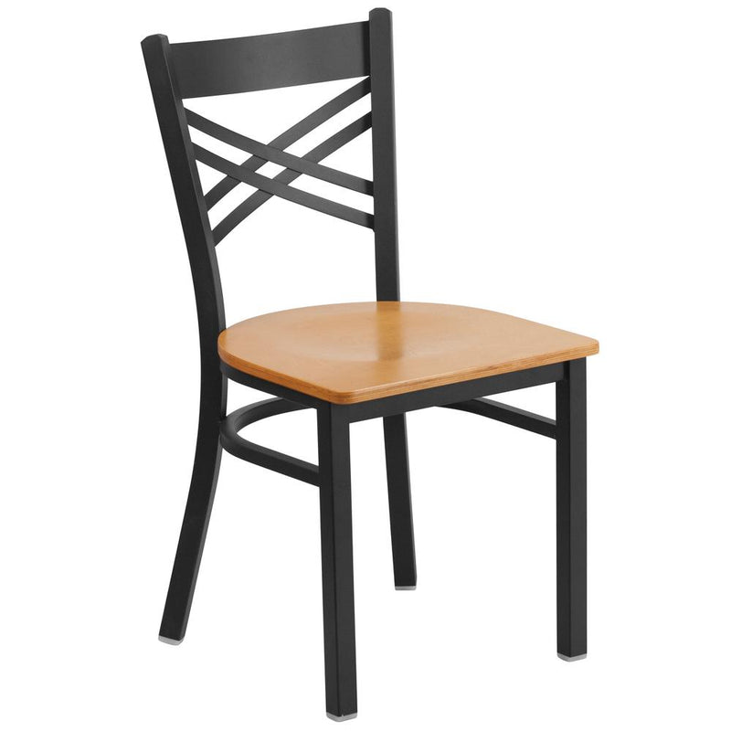 Hercules Series Black ''X'' Back Metal Restaurant Chair - Natural Wood Seat By Flash Furniture | Dining Chairs | Modishstore - 1