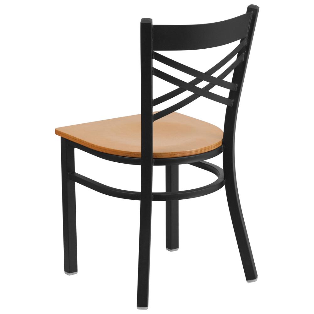 Hercules Series Black ''X'' Back Metal Restaurant Chair - Natural Wood Seat By Flash Furniture | Dining Chairs | Modishstore - 3