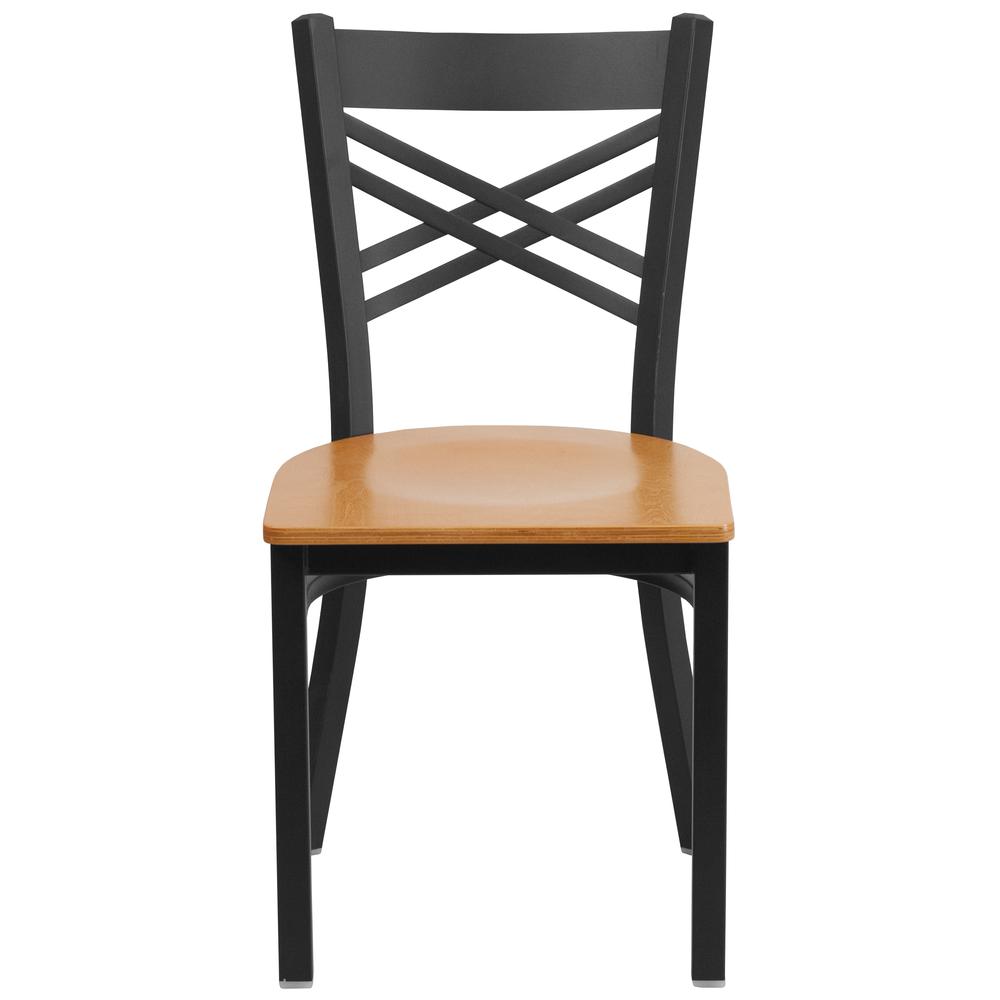 Hercules Series Black ''X'' Back Metal Restaurant Chair - Natural Wood Seat By Flash Furniture | Dining Chairs | Modishstore - 4