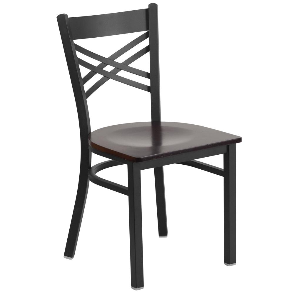 Hercules Series Black ''X'' Back Metal Restaurant Chair - Walnut Wood Seat By Flash Furniture | Dining Chairs | Modishstore