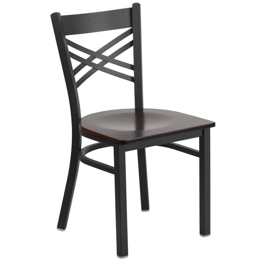 Hercules Series Black ''X'' Back Metal Restaurant Chair - Walnut Wood Seat By Flash Furniture | Dining Chairs | Modishstore - 1