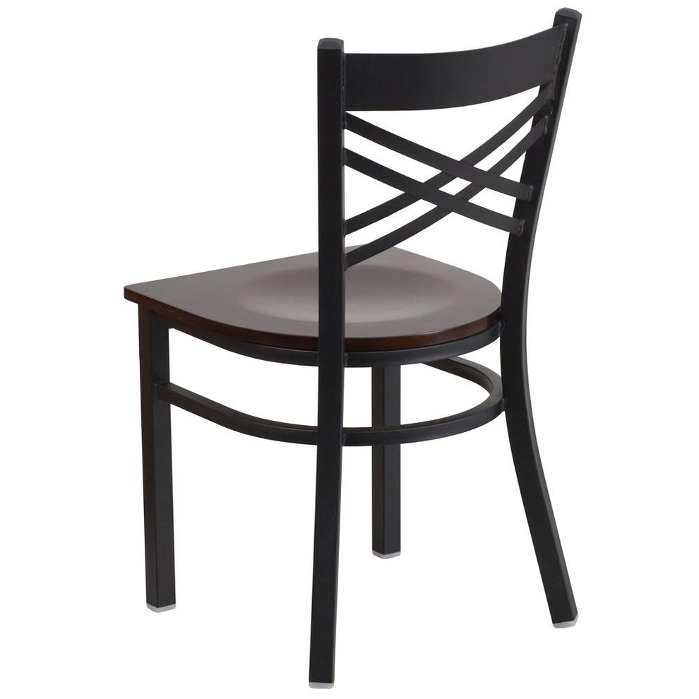 Hercules Series Black ''X'' Back Metal Restaurant Chair - Walnut Wood Seat By Flash Furniture | Dining Chairs | Modishstore - 3