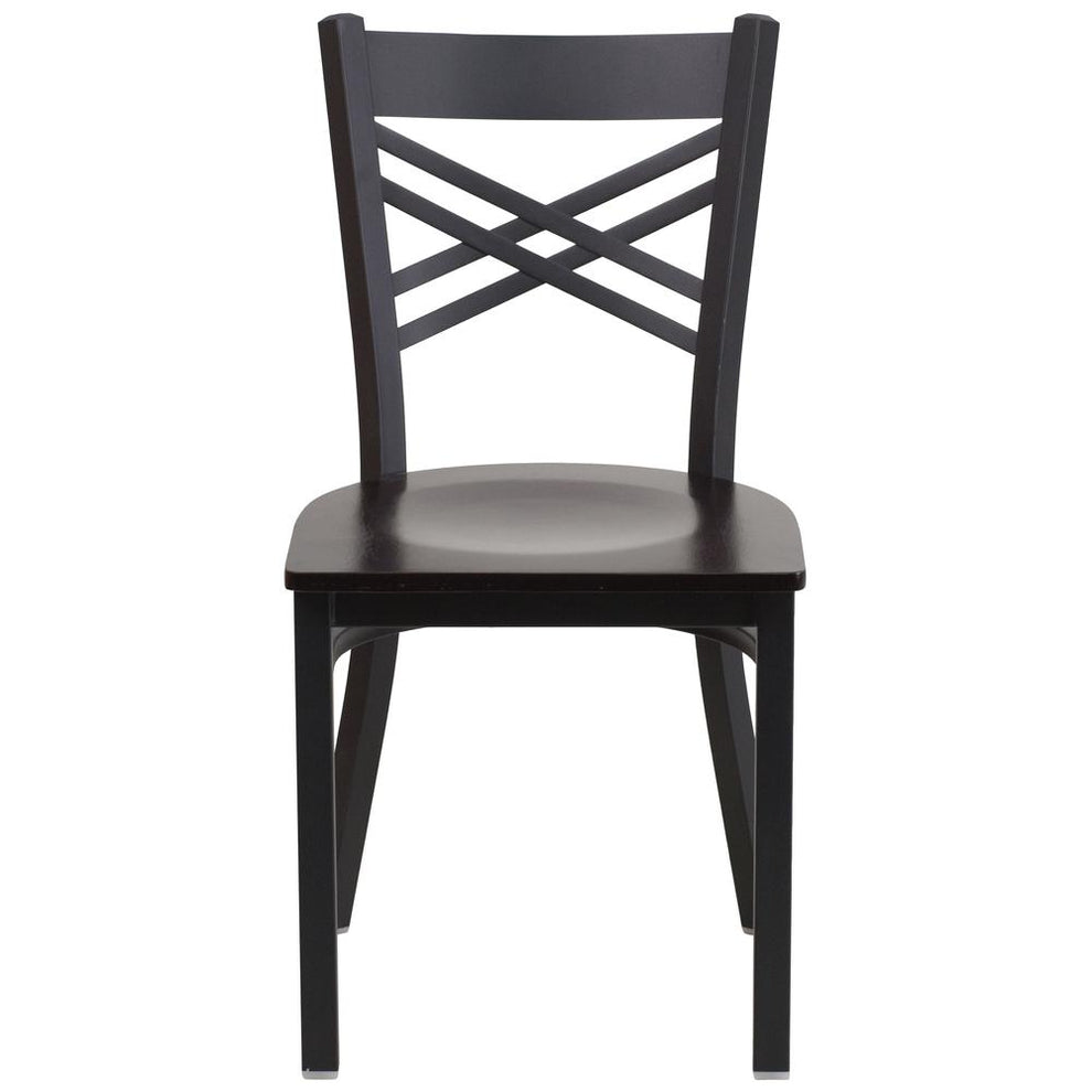 Hercules Series Black ''X'' Back Metal Restaurant Chair - Walnut Wood Seat By Flash Furniture | Dining Chairs | Modishstore - 4