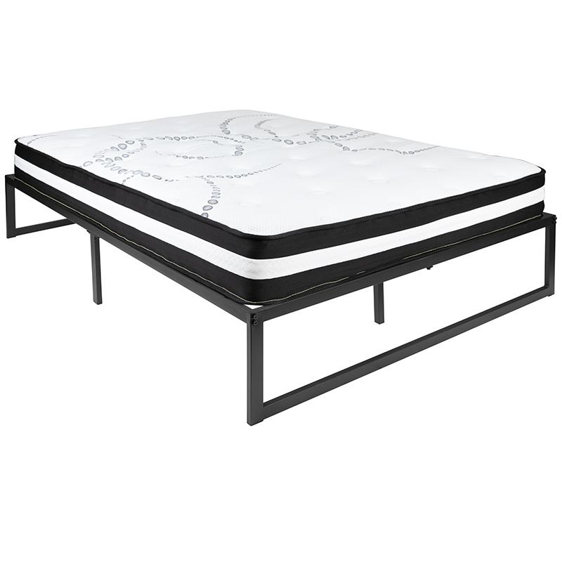 14 Inch Metal Platform Bed Frame With 10 Inch Pocket Spring Mattress In A Box (No Box Spring Required) - Full By Flash Furniture | Beds | Modishstore - 2