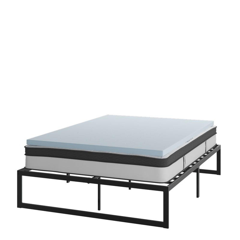 14 Inch Metal Platform Bed Frame With 10 Inch Pocket Spring Mattress In A Box And 2 Inch Cool Gel Memory Foam Topper - Queen By Flash Furniture | Beds | Modishstore - 1