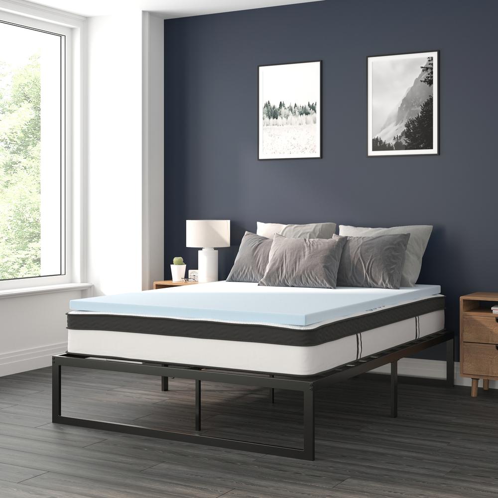 14 Inch Metal Platform Bed Frame With 10 Inch Pocket Spring Mattress In A Box And 2 Inch Cool Gel Memory Foam Topper - Queen By Flash Furniture | Beds | Modishstore - 2