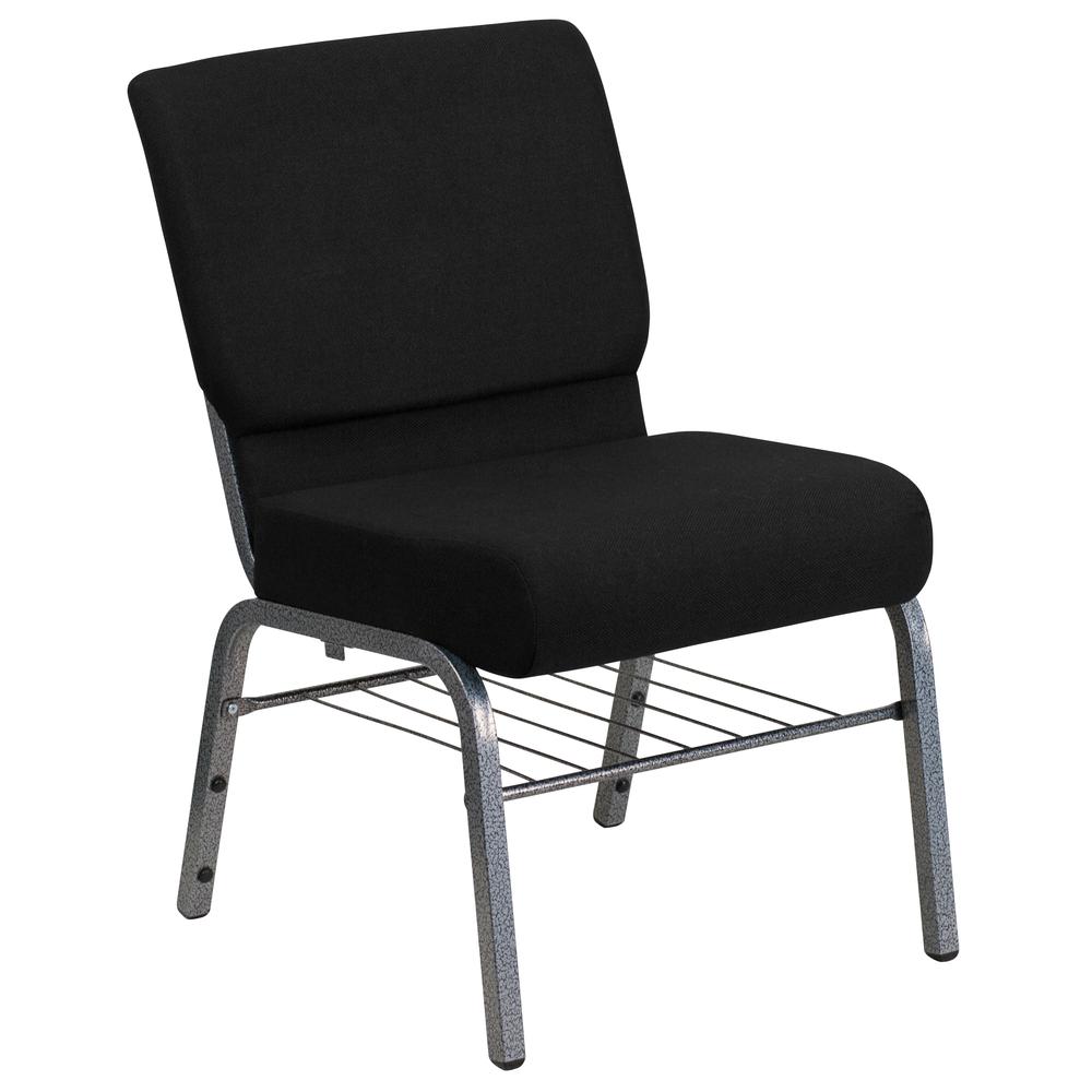 Hercules Series 21''W Church Chair In Black Fabric With Book Rack - Silver Vein Frame By Flash Furniture | Side Chairs | Modishstore - 1
