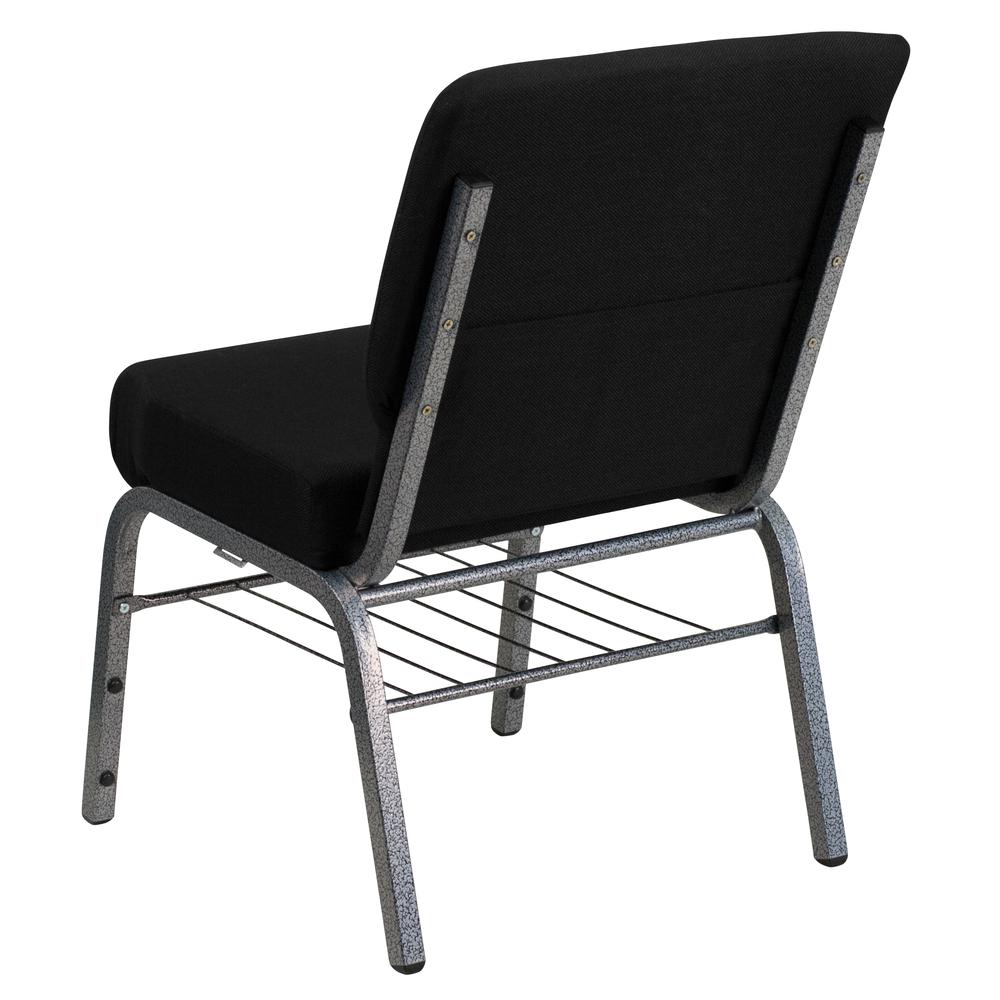 Hercules Series 21''W Church Chair In Black Fabric With Book Rack - Silver Vein Frame By Flash Furniture | Side Chairs | Modishstore - 3