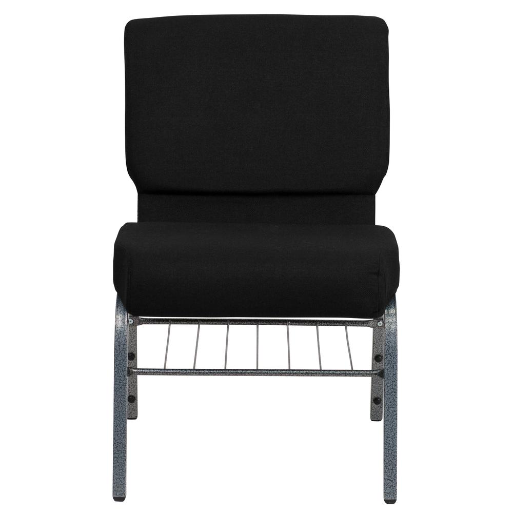 Hercules Series 21''W Church Chair In Black Fabric With Book Rack - Silver Vein Frame By Flash Furniture | Side Chairs | Modishstore - 4