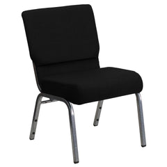 Hercules Series 21''W Stacking Church Chair In Black Fabric - Silver Vein Frame By Flash Furniture