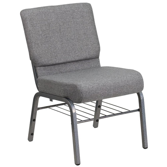 Hercules Series 21''W Church Chair In Gray Fabric With Book Rack - Silver Vein Frame By Flash Furniture | Side Chairs | Modishstore