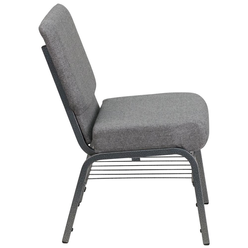 Hercules Series 21''W Church Chair In Gray Fabric With Book Rack - Silver Vein Frame By Flash Furniture | Side Chairs | Modishstore - 2
