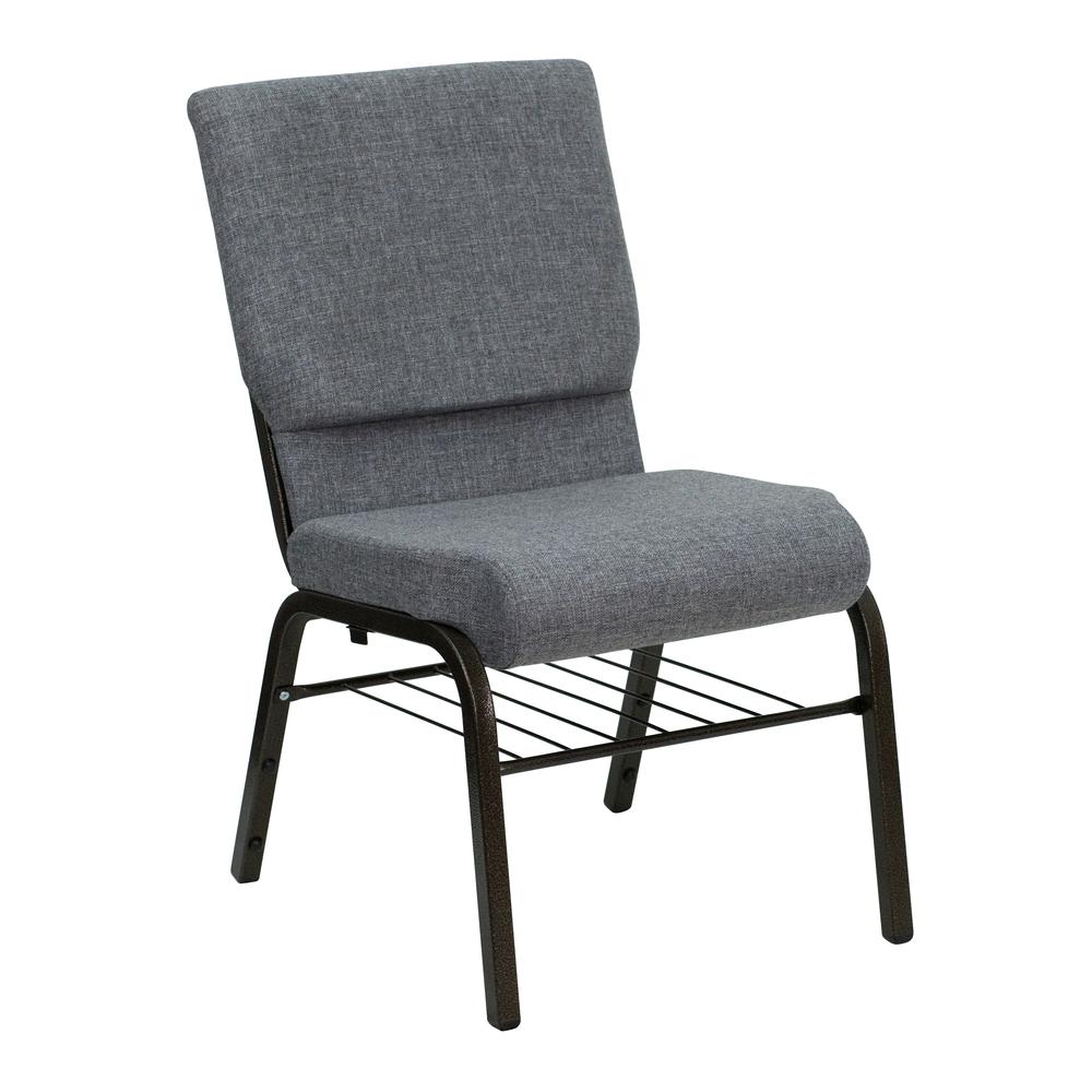 Hercules Series 18.5''W Church Chair In Gray Fabric With Book Rack - Gold Vein Frame By Flash Furniture | Side Chairs | Modishstore - 1