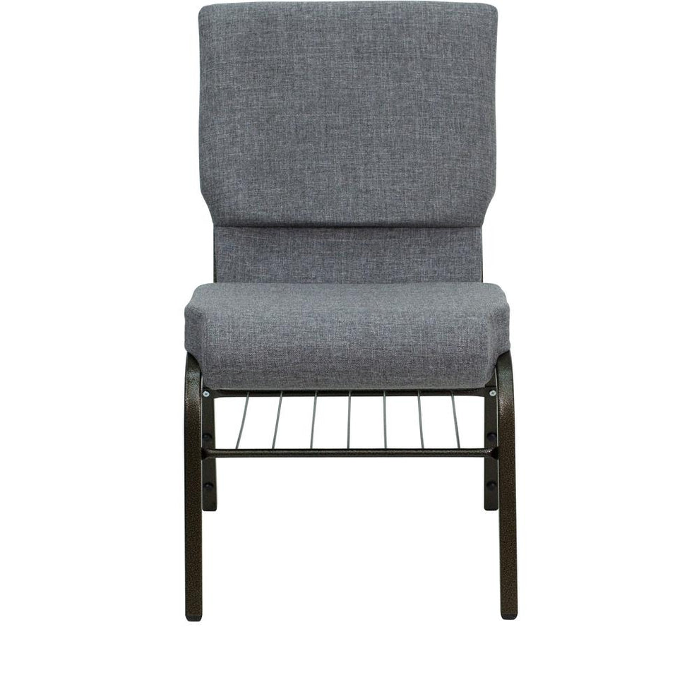 Hercules Series 18.5''W Church Chair In Gray Fabric With Book Rack - Gold Vein Frame By Flash Furniture | Side Chairs | Modishstore - 4
