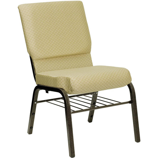 Hercules Series 18.5''W Church Chair In Beige Patterned Fabric With Book Rack - Gold Vein Frame By Flash Furniture | Side Chairs | Modishstore