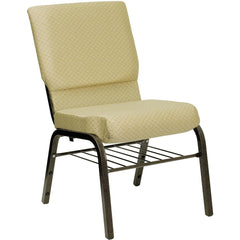 Hercules Series 18.5''W Church Chair In Beige Patterned Fabric With Book Rack - Gold Vein Frame By Flash Furniture