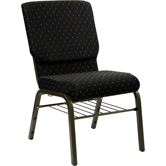 Hercules Series 18.5''W Church Chair In Black Dot Patterned Fabric With Book Rack - Gold Vein Frame By Flash Furniture | Side Chairs | Modishstore