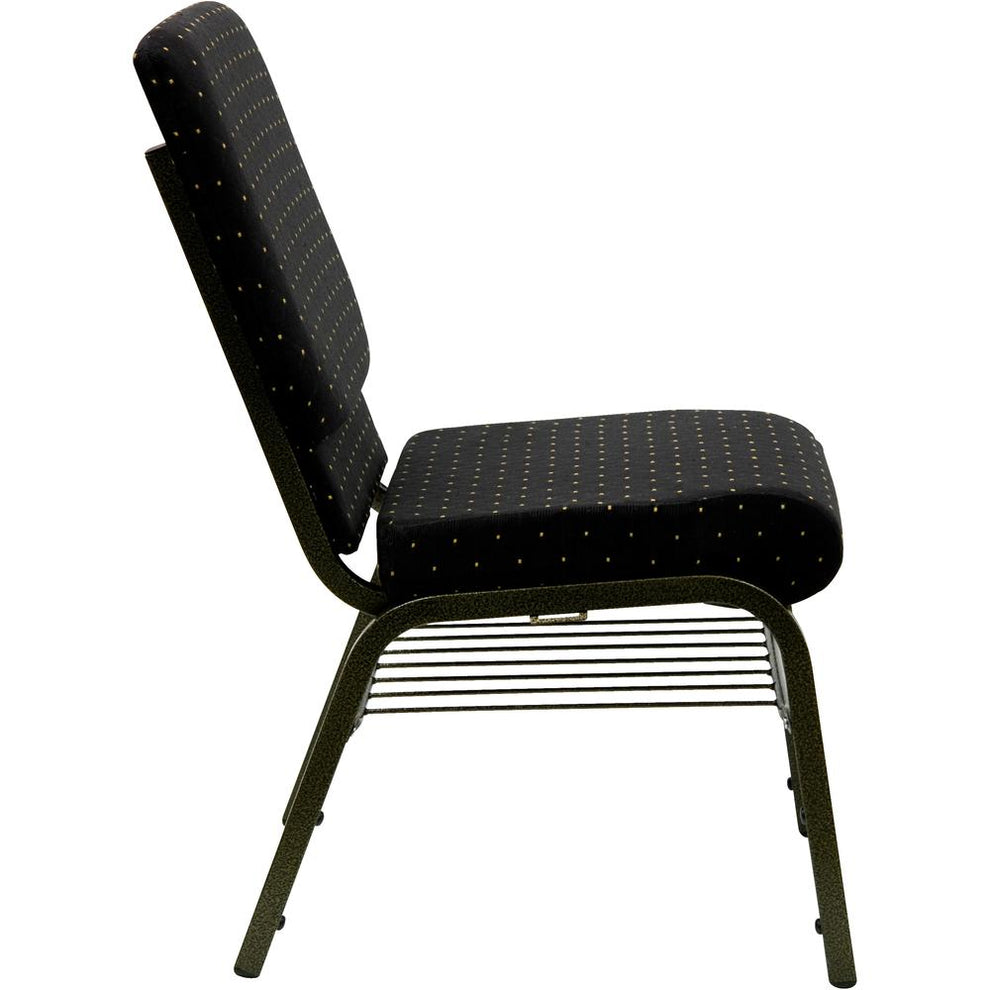 Hercules Series 18.5''W Church Chair In Black Dot Patterned Fabric With Book Rack - Gold Vein Frame By Flash Furniture | Side Chairs | Modishstore - 2