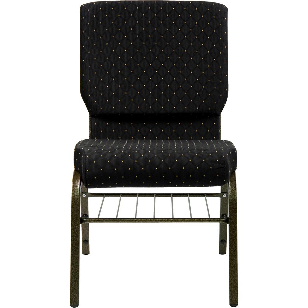 Hercules Series 18.5''W Church Chair In Black Dot Patterned Fabric With Book Rack - Gold Vein Frame By Flash Furniture | Side Chairs | Modishstore - 4