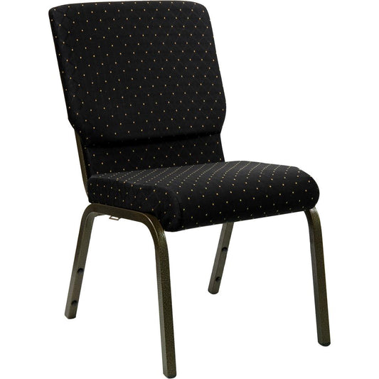 Hercules Series 18.5''W Stacking Church Chair In Black Dot Patterned Fabric - Gold Vein Frame By Flash Furniture | Side Chairs | Modishstore
