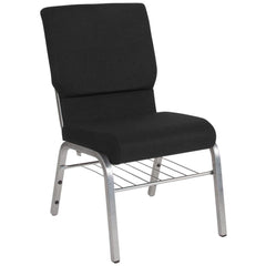 Hercules Series 18.5''W Church Chair In Black Fabric With Book Rack - Silver Vein Frame By Flash Furniture