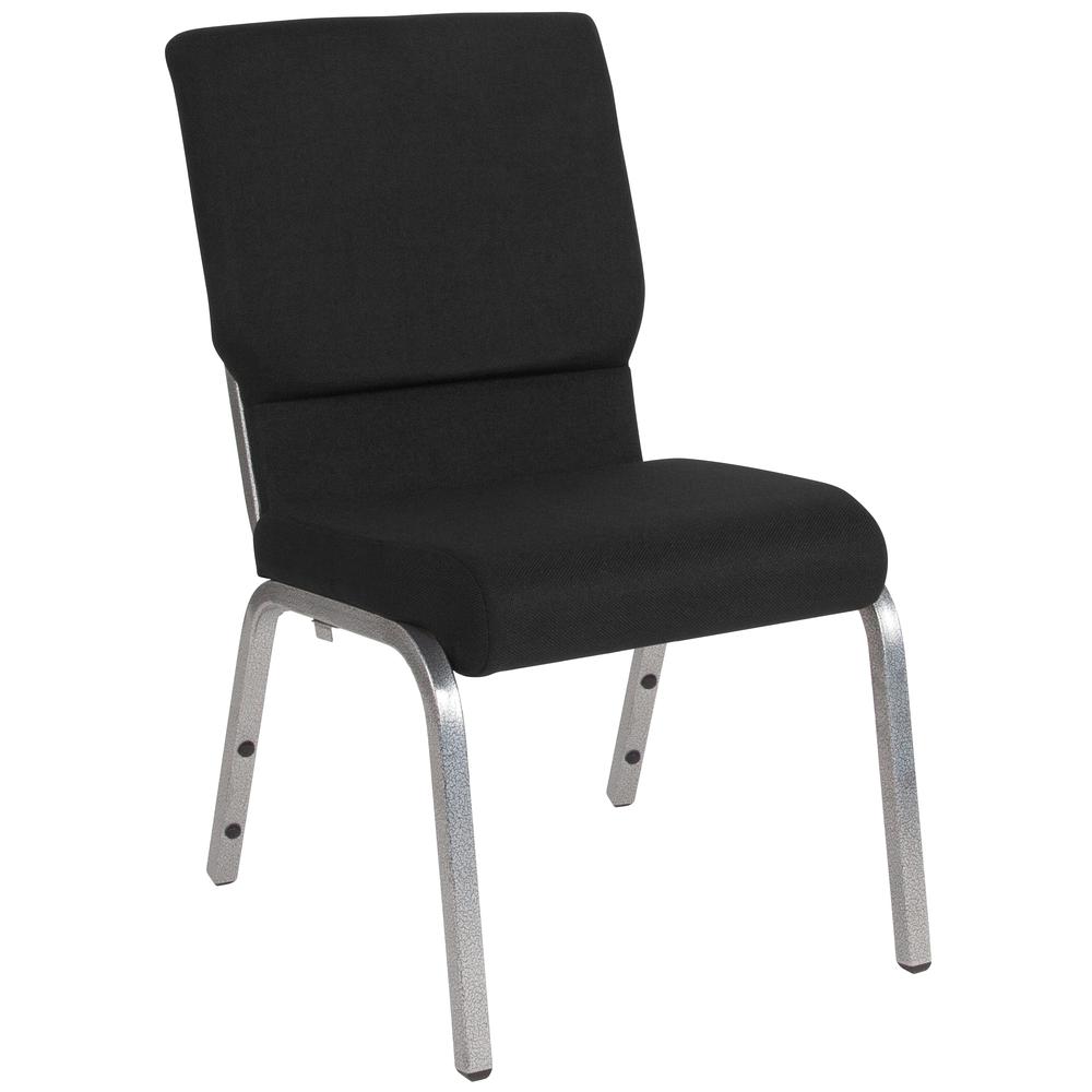 Hercules Series 18.5''W Stacking Church Chair In Black Fabric - Silver Vein Frame By Flash Furniture | Side Chairs | Modishstore - 1